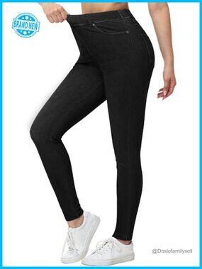 Stretchy Denim Jeggings with Pockets High Rise Skinny Pull On